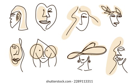 Modern abstract face set with contemporary portraits isolated on white background, Vector illustration EPS 10