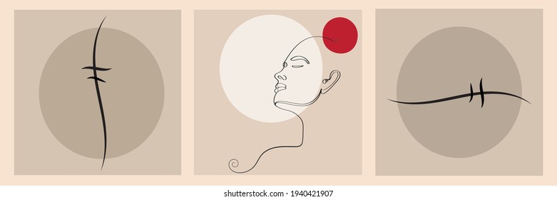 Modern abstract face with abstract shapes. Minimalism concept. Line art drawing style.contemporary human silhouette.Vector EPS 10 illustration