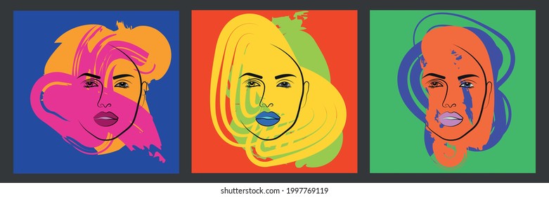 Modern abstract face with abstract shapes. Minimalism concept. Line art drawing style.contemporary human silhouette.Vector EPS 10 illustration