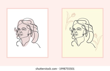 Modern abstract faces. Contemporary female silhouettes. Continuous line, minimalistic concept.