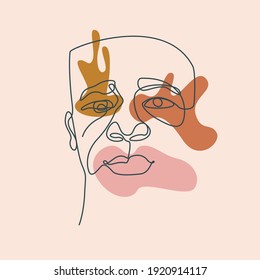 modern abstract faces continuous line. Trendy contemporary faces with various face expressions. Vector illustration in hand drawn outline style. Contemporary female silhouettes.