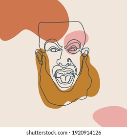 modern abstract faces continuous line. Trendy contemporary faces with various face expressions. Vector illustration in hand drawn outline style. Contemporary female silhouettes.