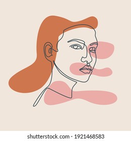 modern abstract faces continuous line. Trendy contemporary faces with various face expressions. Vector illustration in hand drawn outline style. Contemporary female silhouettes.