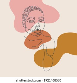 modern abstract faces continuous line. Trendy contemporary faces with various face expressions. Vector illustration in hand drawn outline style. Contemporary female silhouettes.