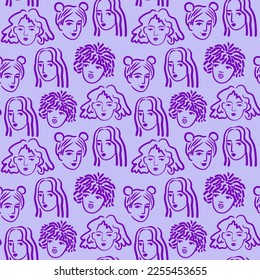 Rostros abstractos modernos. Siluetas femeninas modernas. Ilustración a la moda con esquema de mano. Patrón sin fisuras del vector de color.