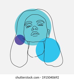 Modern Abstract Faces With Geometry Shapes. Line Art Drawing Style. Hand Drawn Vector Illustration For Your Contemporary Fashion Design. Minimalism Concept. 