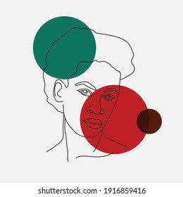 Resumen Moderno Rostros Con Formas Geométricas. Estilo de dibujo de líneas. Ilustración De Vectores Dibujados A Mano Para Su Diseño De Moda Contemporáneo. Concepto de minimalismo. 