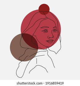 Modern Abstract Faces With Geometry Shapes. Line Art Drawing Style. Hand Drawn Vector Illustration For Your Contemporary Fashion Design. Minimalism Concept. 