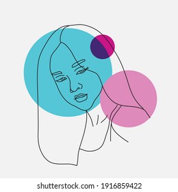 Modern Abstract Faces With Geometry Shapes. Line Art Drawing Style. Hand Drawn Vector Illustration For Your Contemporary Fashion Design. Minimalism Concept. 
