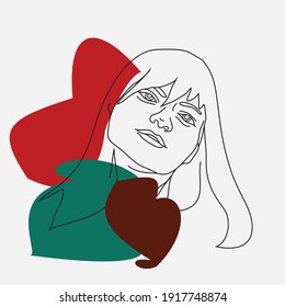 Modern Abstract Faces With Geometry Shapes. Line Art Drawing Style. Hand Drawn Vector Illustration For Your Contemporary Fashion Design. Vector Illustration For Wall Art, Printing On T-shirts.