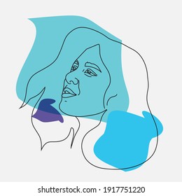 Modern Abstract Faces With Geometry Shapes. Line Art Drawing Style. Hand Drawn Vector Illustration For Your Contemporary Fashion Design. Vector Illustration For Wall Art, Printing On T-shirts.