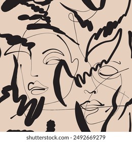 Modern abstract faces.  Hand drawn outline trendy illustration.  Line minimalistic concept. Vector
