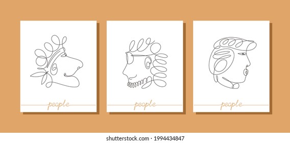 Rostros abstractos modernos. Retrato masculino elegante de perfil. Gráficos surrealistas contemporáneos. Una línea de diseño vectorial continuo. 