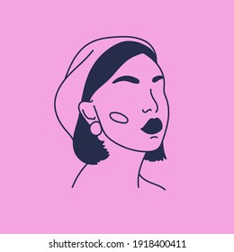 Modern abstract faces. Minimalism concept. Line art drawing style. Contemporary silhouette of woman. Hand drawn trendy vector posters, illustrations for print.