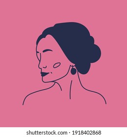 Modern abstract faces. Minimalism concept. Line art drawing style. Contemporary silhouette of woman. Hand drawn trendy vector posters, illustrations for print.