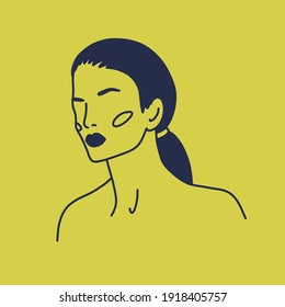 Rostros abstractos modernos. El concepto de minimalismo. Estilo de dibujo de líneas. Silueta contemporánea de mujer. Afiches vectoriales de moda dibujados a mano, ilustraciones para imprimir.