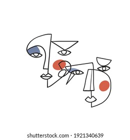 modern abstract faces one line drawing vector