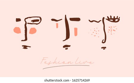 Modern abstract faces poster in pastel colors, fashion portrait, minimalistic modern art
