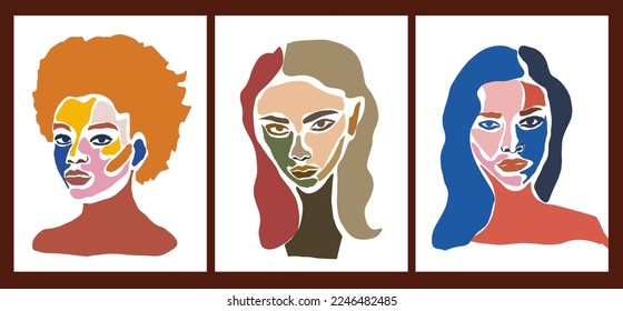 Modern abstract faces with abstract shapes. Minimalism concept. Contemporary hand drawn trendy vector posters, illustrations for print.