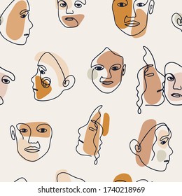 Modern abstract Faces. Vector seamless pattern. 