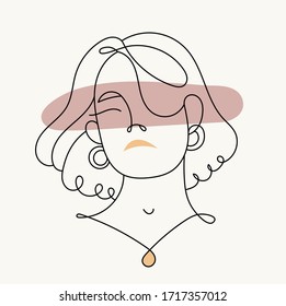 Modern abstract face.Silhouette of a girl in a linear style. Pastel colors. Fashion poster in the style of minimalism. Contour. Vector isolated trendy illustrations with abstract backgrounds