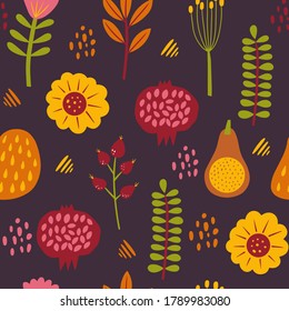 Modern abstract fall seamless pattern. Floral design for wrapping paper, fabrics, covers and cards. Vector illustration.