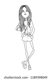 Modern abstract fashion girl in shorts. Vector illustration.