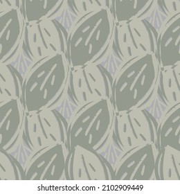 Modern abstract faux mono print leaves vector background. Seamless geometric diagonal pattern. Simple imitation lino cut effect overlapping leaf foliage neutral beige ecru criss cross textural repeat.