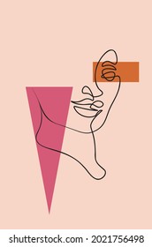 Modern abstract female face, single line portrait, minimalist style.