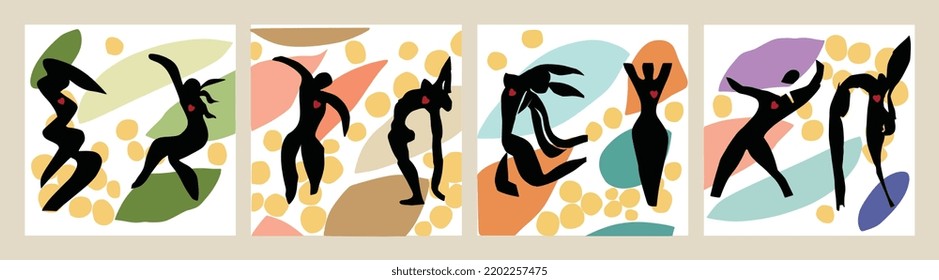Modern abstract figures and doodles in the style of Matisse. Fashionable motley vector illustration in flat style.