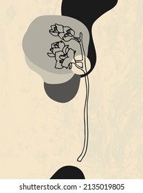 Modern abstract fine line flower, geometric shapes and splash print