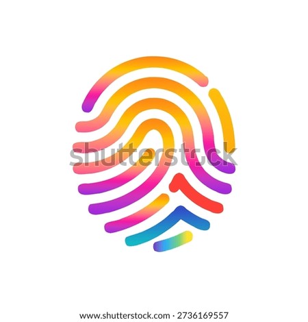 Modern abstract fingerprint logo with vibrant multi-colored gradients, representing biometric security, digital identity, and human-centered technology for 2026 branding.