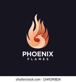Modern abstract Fire phoenix logo icon vector template on black background