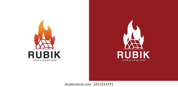 Modern abstract fire rubik's cube logo design