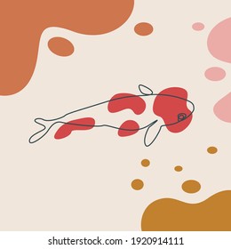 modern abstract fish continuous line. koi fish. Trendy contemporary faces with various face expressions. Vector illustration in hand drawn outline style. Contemporary female silhouettes.