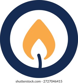 Modern abstract flame icon enclosed within a bold circular frame, combining deep navy blue and warm orange tones to convey energy, power, protection, and reliability. This clean, flat vector-style symbol is ideal for branding related to energy, gas services, heating solutions, fire safety, power utilities, startups, technology, and industrial applications. The minimal geometric design ensures strong visual impact, easy scalability, and high approval potential for stock marketplaces, logos, mobile apps, dashboards, and corporate identity systems.