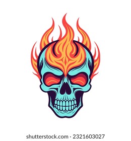 A modern and abstract flaming skull vector clip art illustration, combining geometric shapes and fiery gradients, an excellent choice for streetwear brands and digital artworks