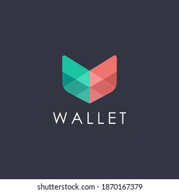 Modern abstract flat colorful open wallet logo icon vector template on dark background