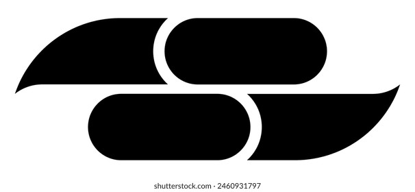 Modern abstract flat icon. Black logo concept. Graphic design. Vector illustration isolated on white background.