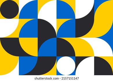 Modern abstract flat poster in blue, yellow, black and white colors. Geometric pattern for business presentations, corporate banner, flyers. Vector.