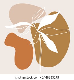 Modern abstract floral art and shapes vector background or layout. Pastel scandinavian colors palette.