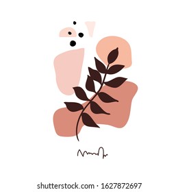 Modern abstract floral art vector leaves background isolated on white. Hand draw tropical leaves and line art background for paper, cover, fabric, interior decor.