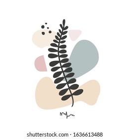 El vector de arte floral abstracto moderno deja el fondo aislado en blanco. Dibujar a mano hojas tropicales y fondo de arte de líneas para papel, cubierta, tela, decoración interior.