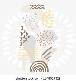 Modern abstract floral art vector leaves background. Hand draw leaves and line art background for paper, cover, fabric, interior decor.