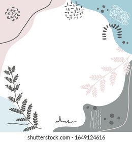 Modern abstract floral art vector leaves background. Hand draw leaves and line art background for paper, cover, fabric, interior decor.