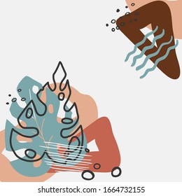 El moderno vector de arte floral abstracto deja el fondo. Hojas dibujadas a mano y fondo artístico para medios sociales, cubierta, tela, decoración interior.