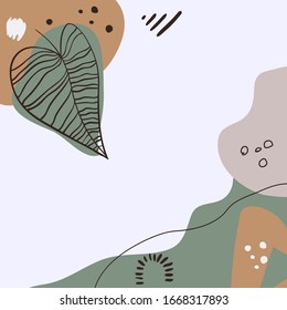 Modern abstract floral art vector leaves background. Hand draw leaves and line art background for social media, cover, fabric, interior decor.
