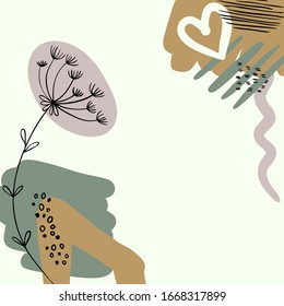 Modern abstract floral art vector leaves background. Hand draw leaves and line art background for social media, cover, fabric, interior decor.