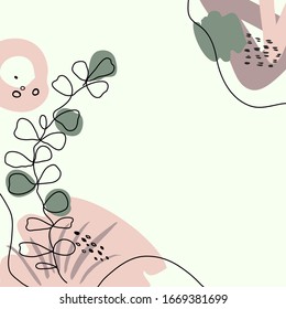 Modern abstract floral art vector leaves background. Hand draw leaves and line art background for social media, cover, fabric, interior decor.