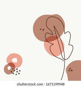 Modern abstract floral art vector leaves background. Hand draw leaves and line art background for social media, cover, fabric, interior decor.